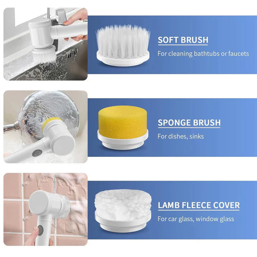 5 in 1 electric cleaning spin brush with multiple replaceable heads