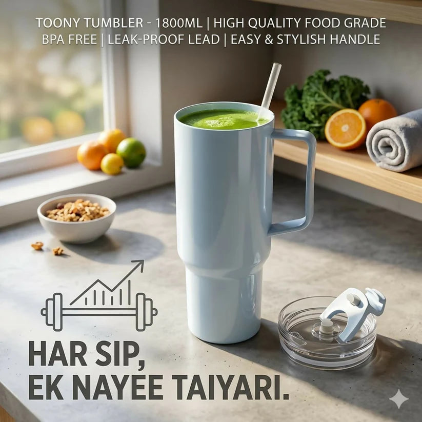 Toony Tumbler 1800ml - Insulated Travel Mug with Handle & Straw | BPA Free, Leak-Proof & Large Capacity Coffee Cup