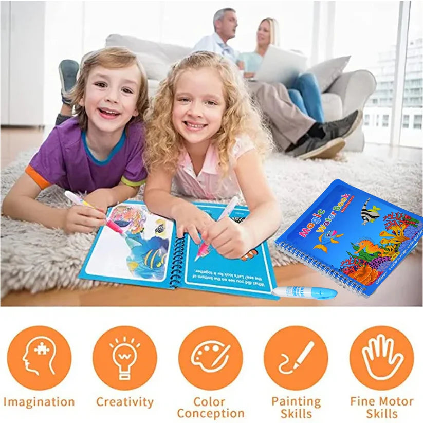 Magic Water Quick Dry Book Water Coloring Book Doodle with Magic Pen Painting Board